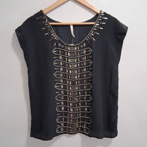 Love Sam Anthropologie NWT 100% Silk Beaded Boxy Blouse Size Small